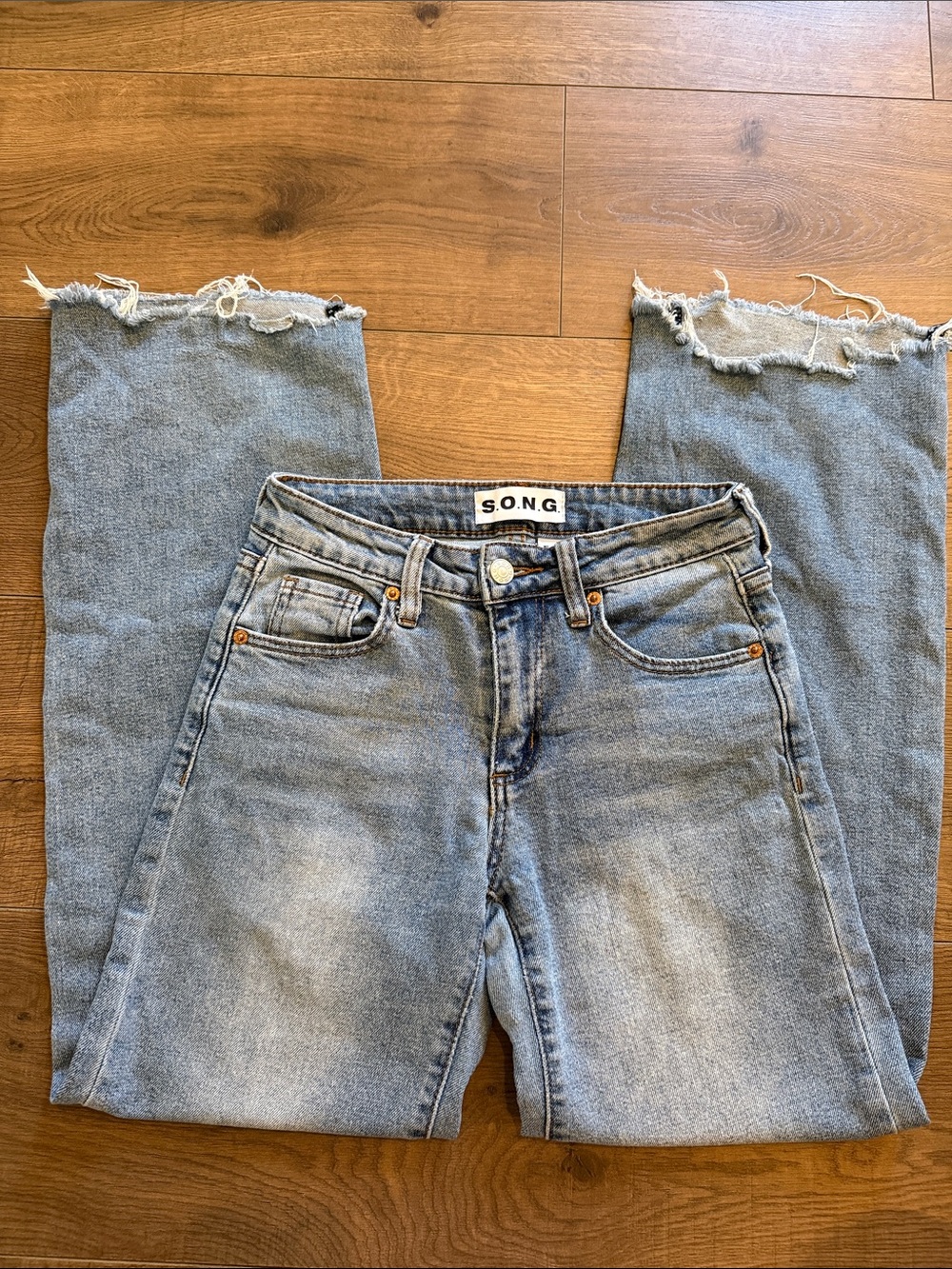 S.O.N.G Light Blue Distressed Ankle Jeans